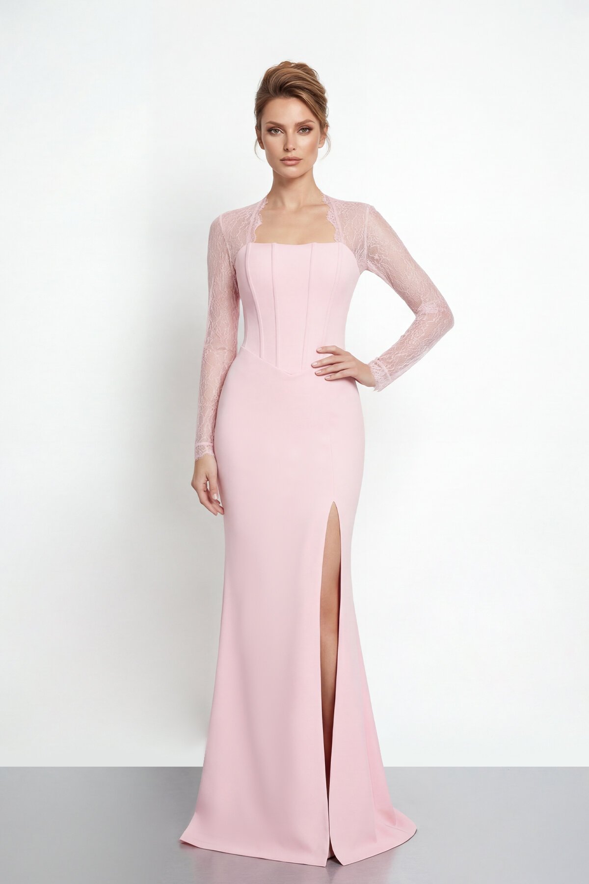 Dantel Kollu Korse Detaylı Yırtmaçlı Abiye - 2062