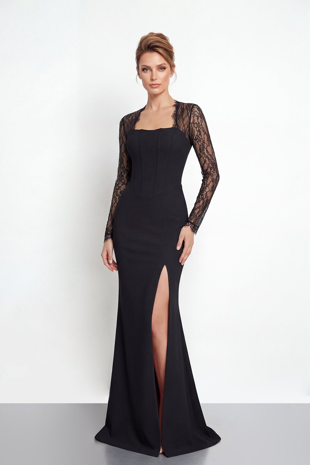 Dantel Kollu Korse Detaylı Yırtmaçlı Abiye - 2062