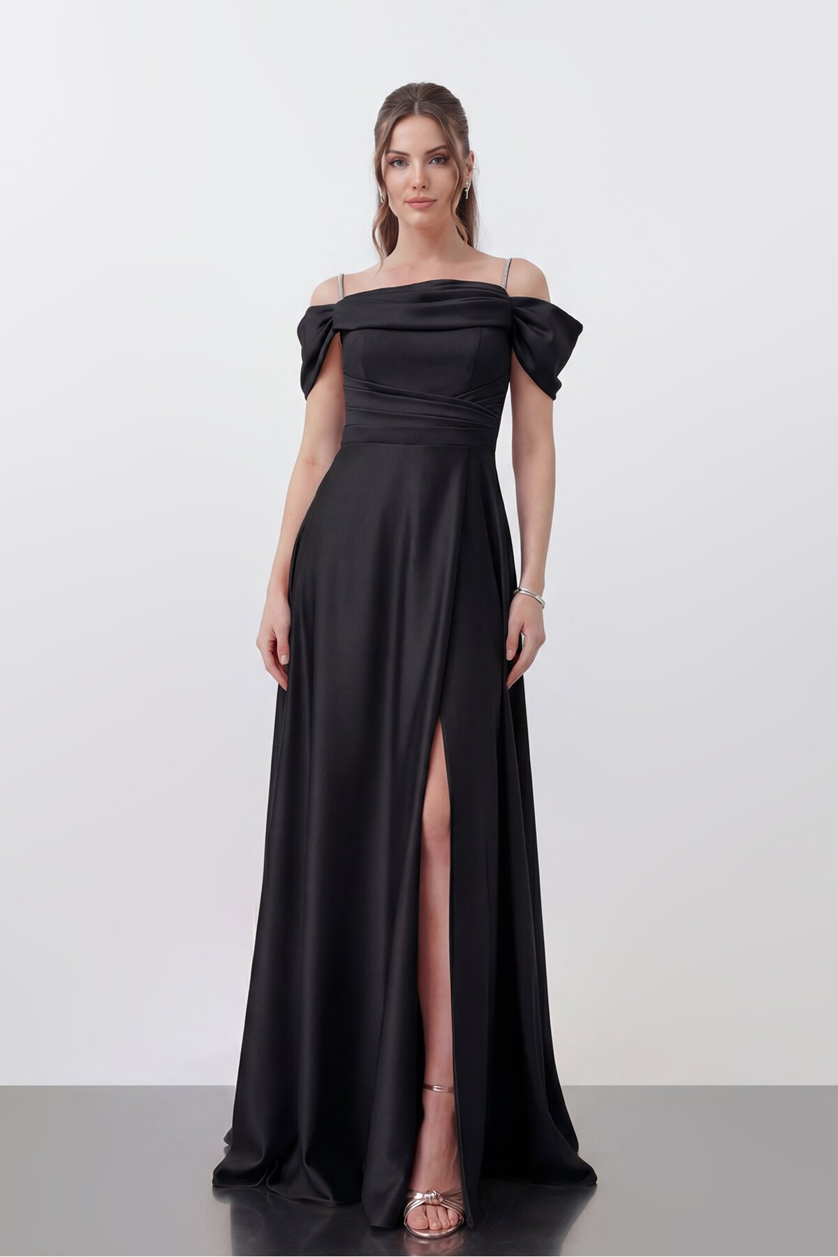 Drape Detaylı Yırtmaçlı Elbise - 1440