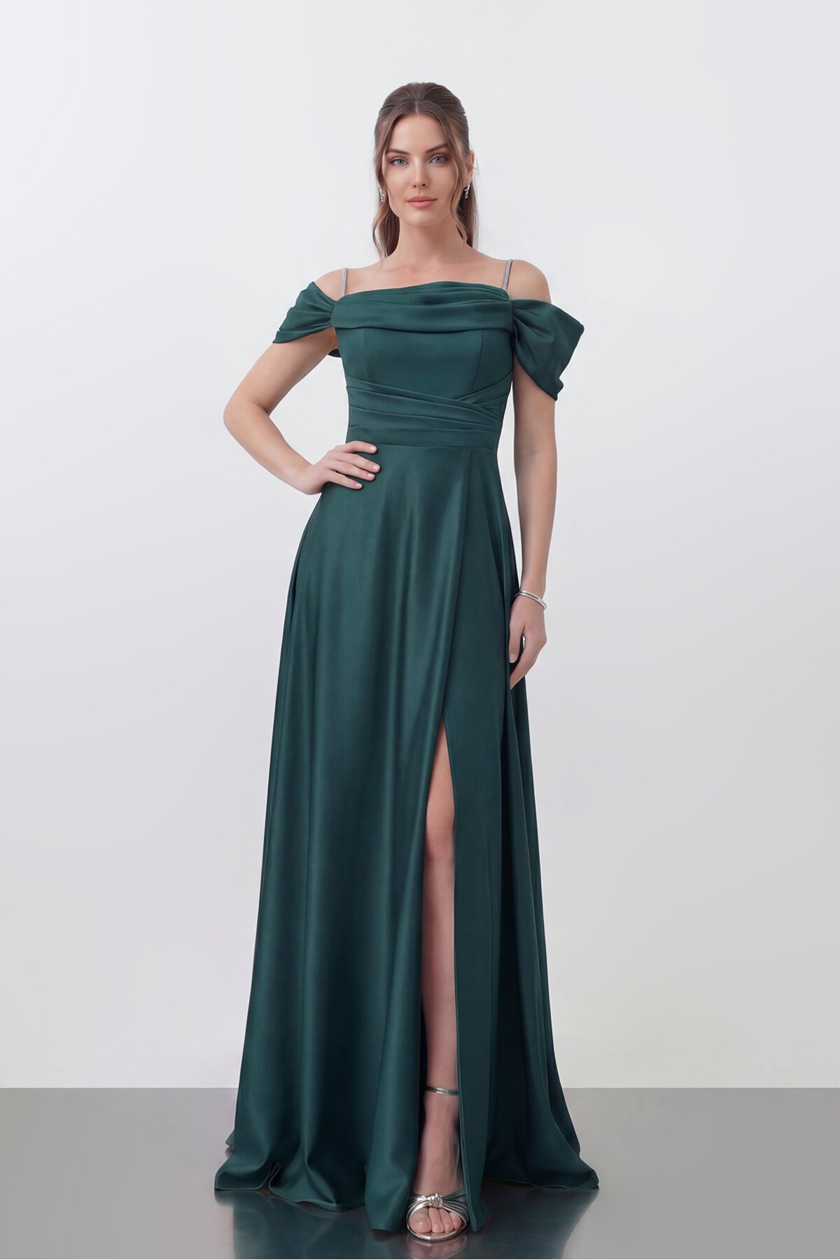 Drape Detaylı Yırtmaçlı Elbise - 1440