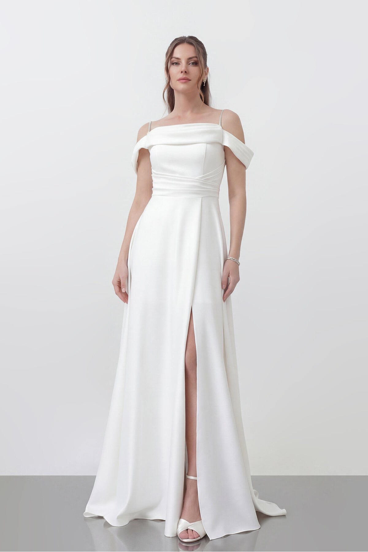 Drape Detaylı Yırtmaçlı Elbise - 1440