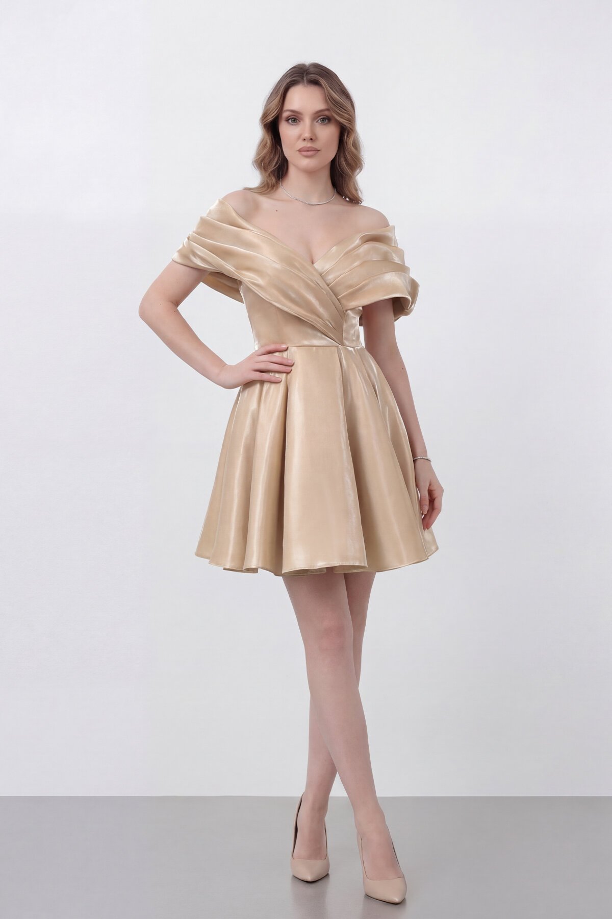 Drapeli Kayık Yaka Elbise - 1843