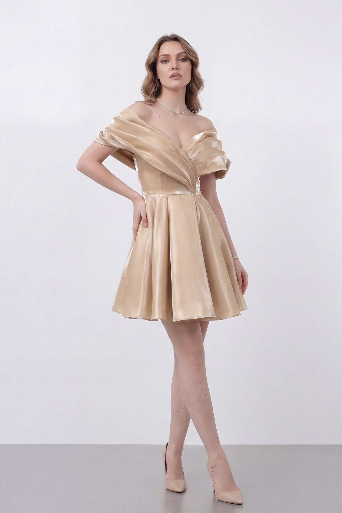 Drapeli Kayık Yaka Elbise - 1843