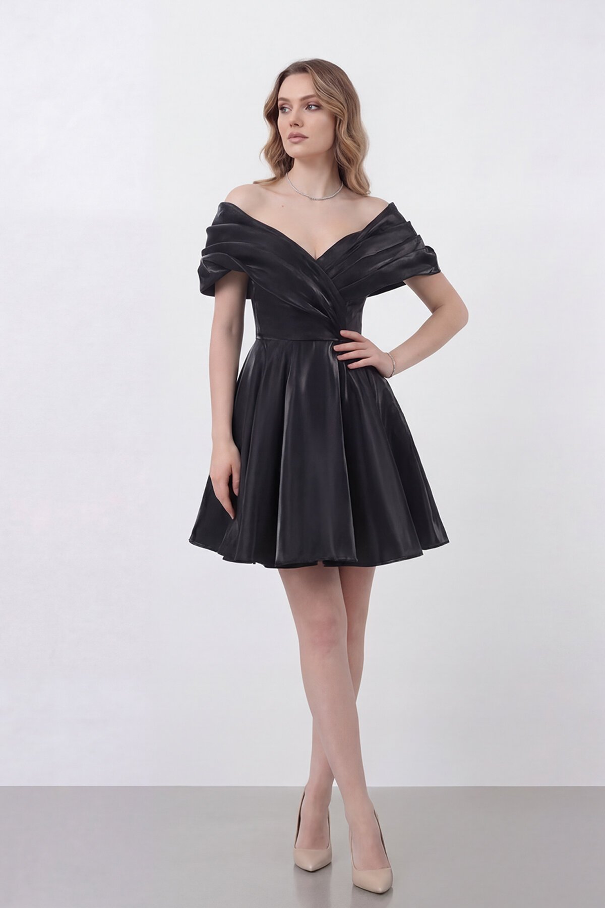 Drapeli Kayık Yaka Elbise - 1843