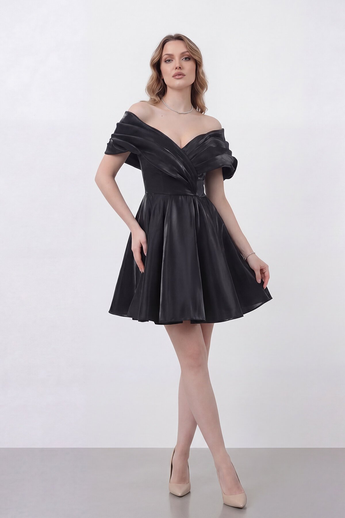 Drapeli Kayık Yaka Elbise - 1843