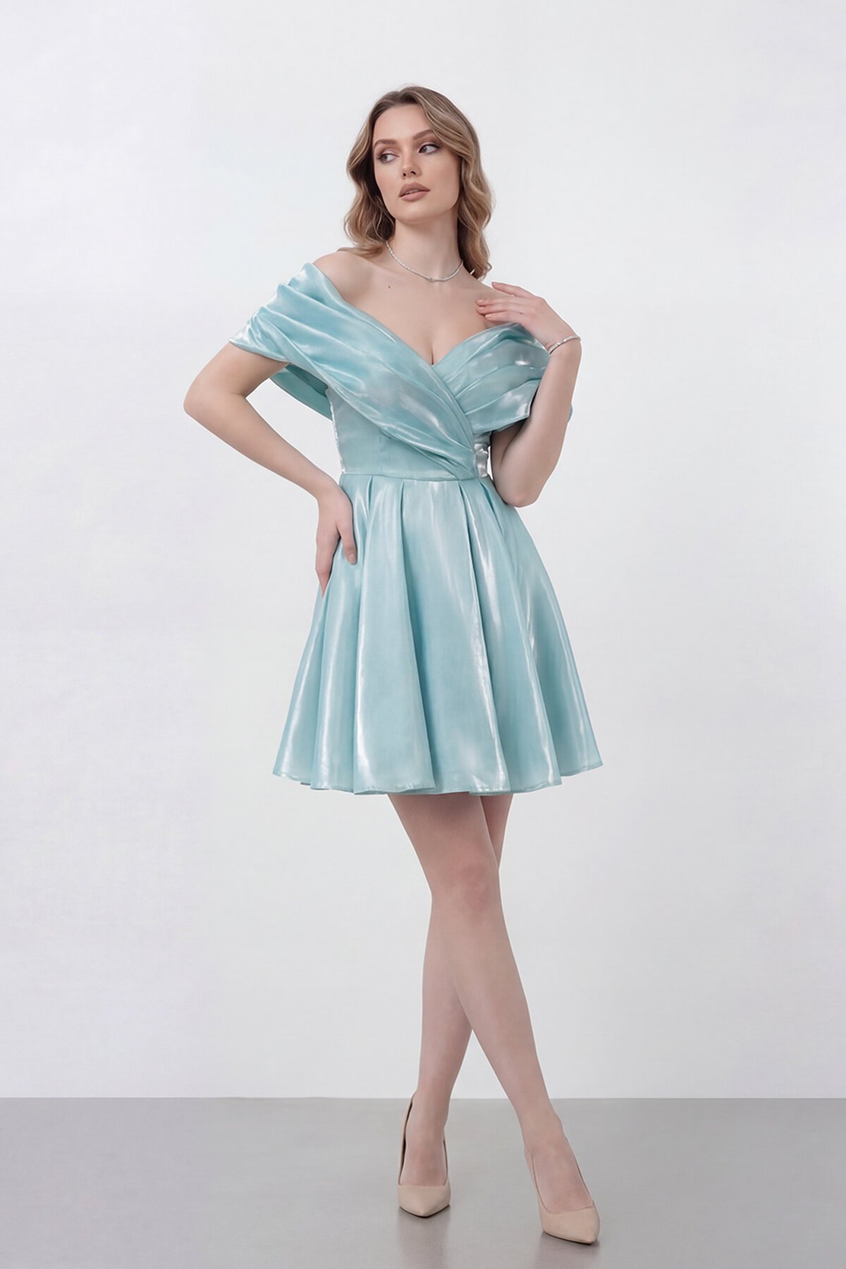 Drapeli Kayık Yaka Elbise - 1843