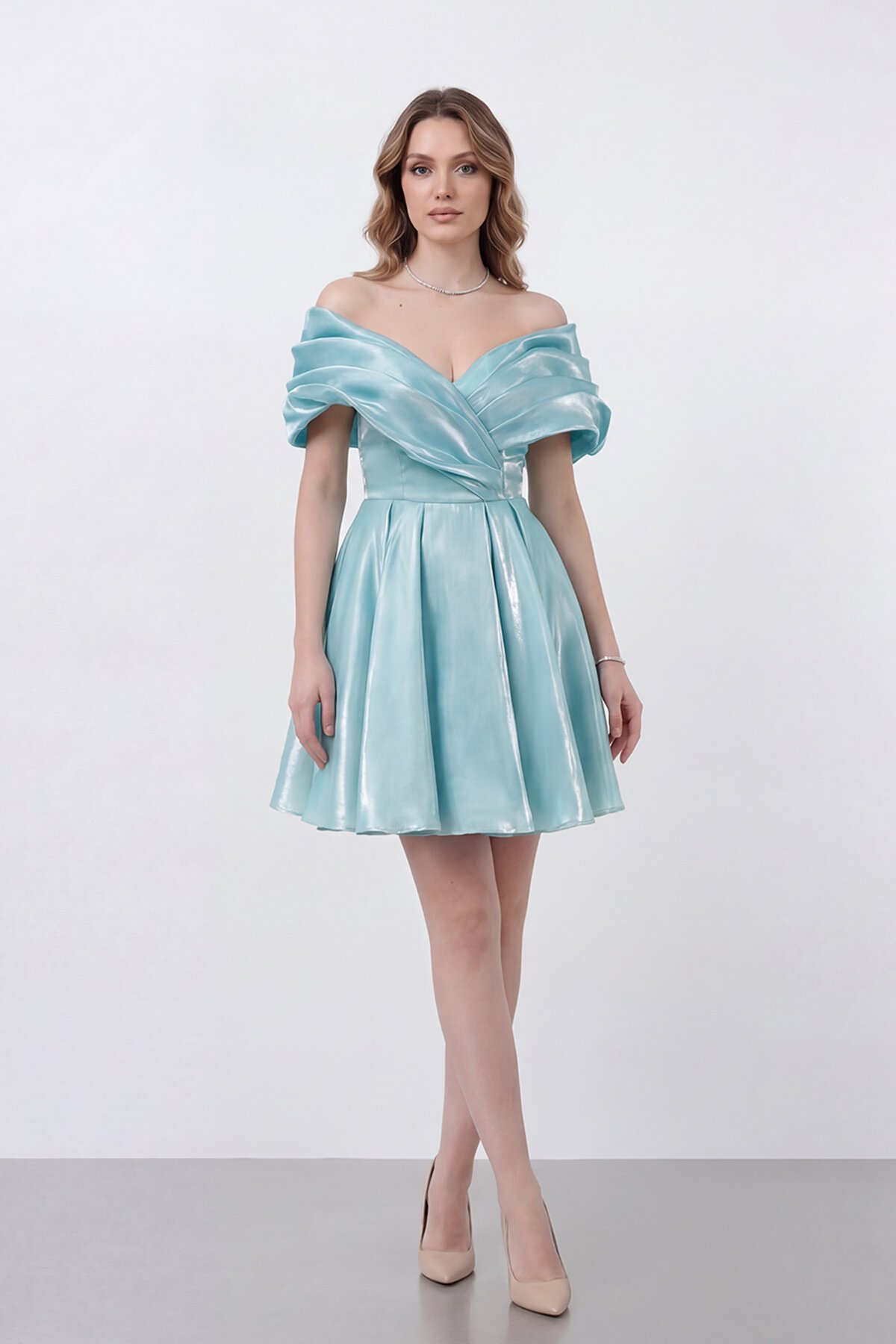 Drapeli Kayık Yaka Elbise - 1843