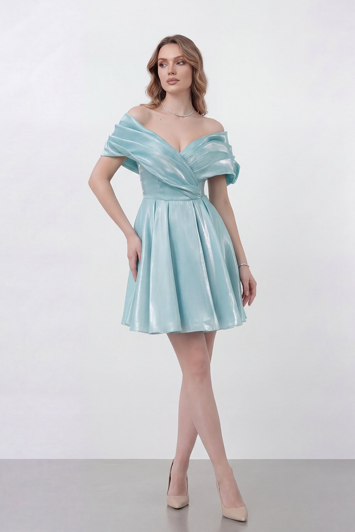 Drapeli Kayık Yaka Elbise - 1843