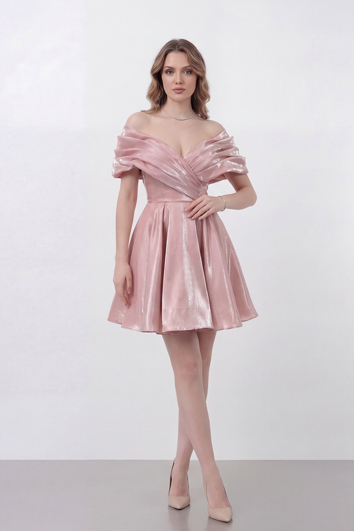 Drapeli Kayık Yaka Elbise - 1843