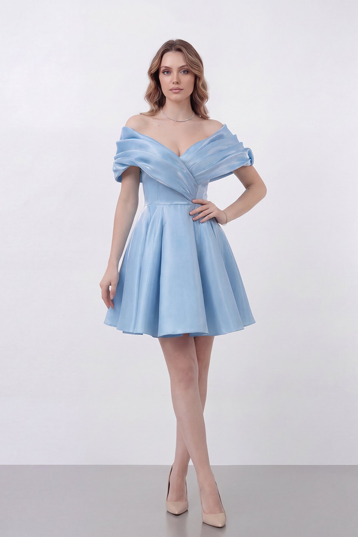 Drapeli Kayık Yaka Elbise - 1843