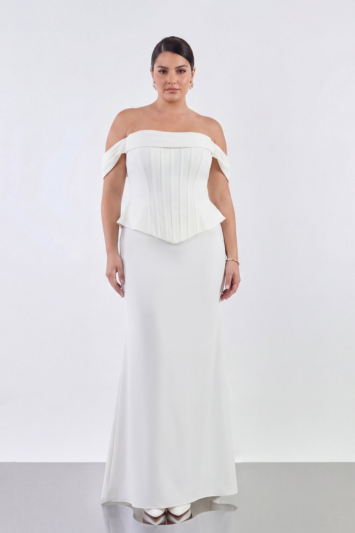 Drapeli Korsaj Formlu Omuz Açık Uzun Abiye - 2104