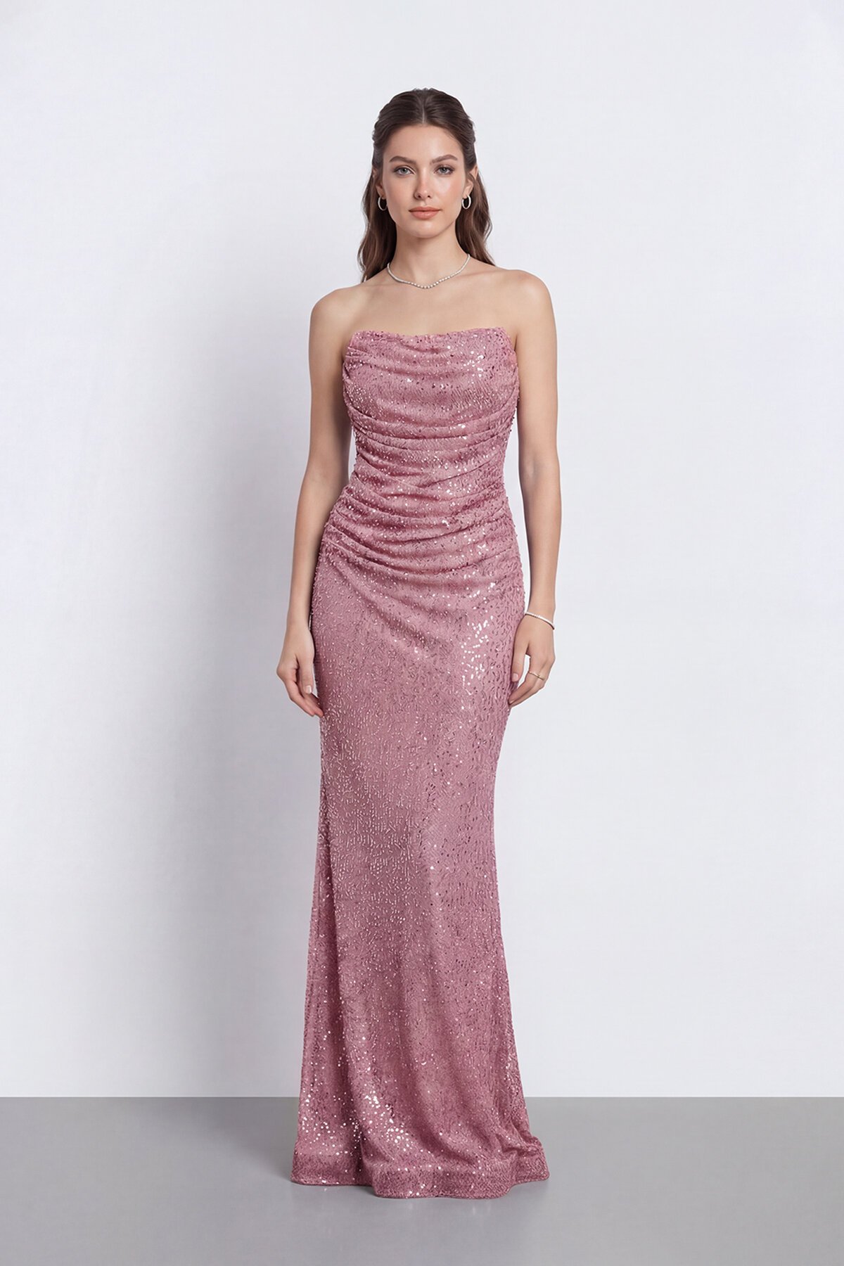 Drapeli Straplez Abiye - 2110