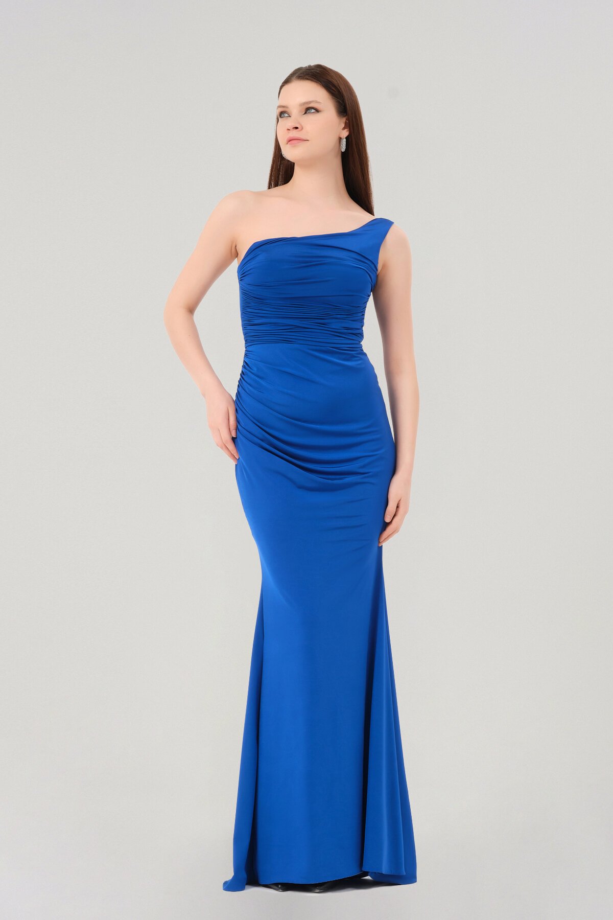 Drapeli Tek Omuzlu Elbise - 1578