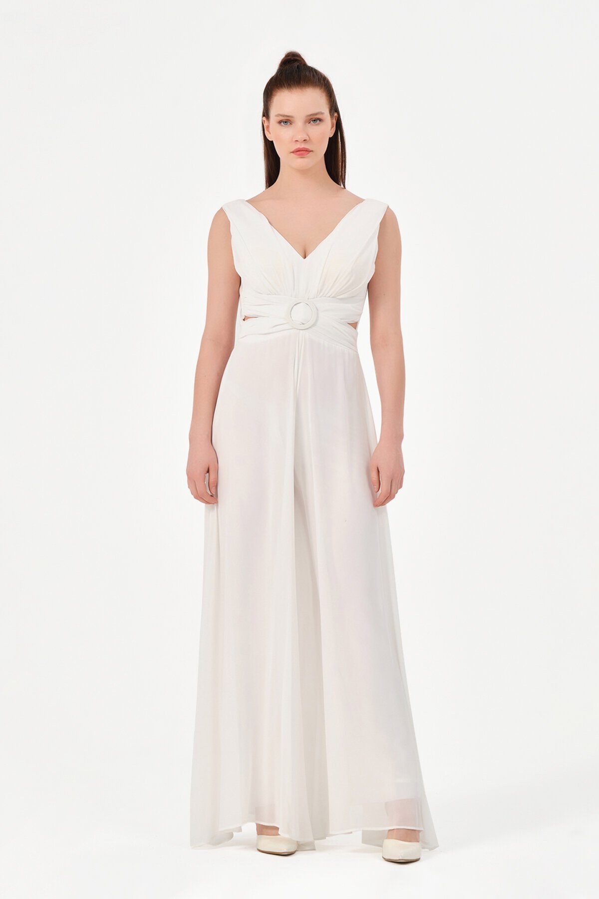 Drapeli Toka Detaylı Şifon Tulum - 1300