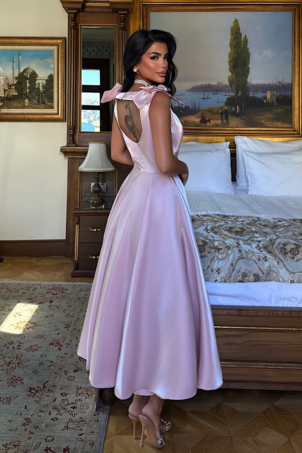 Fiyonk Askılı Midi Elbise - 1789