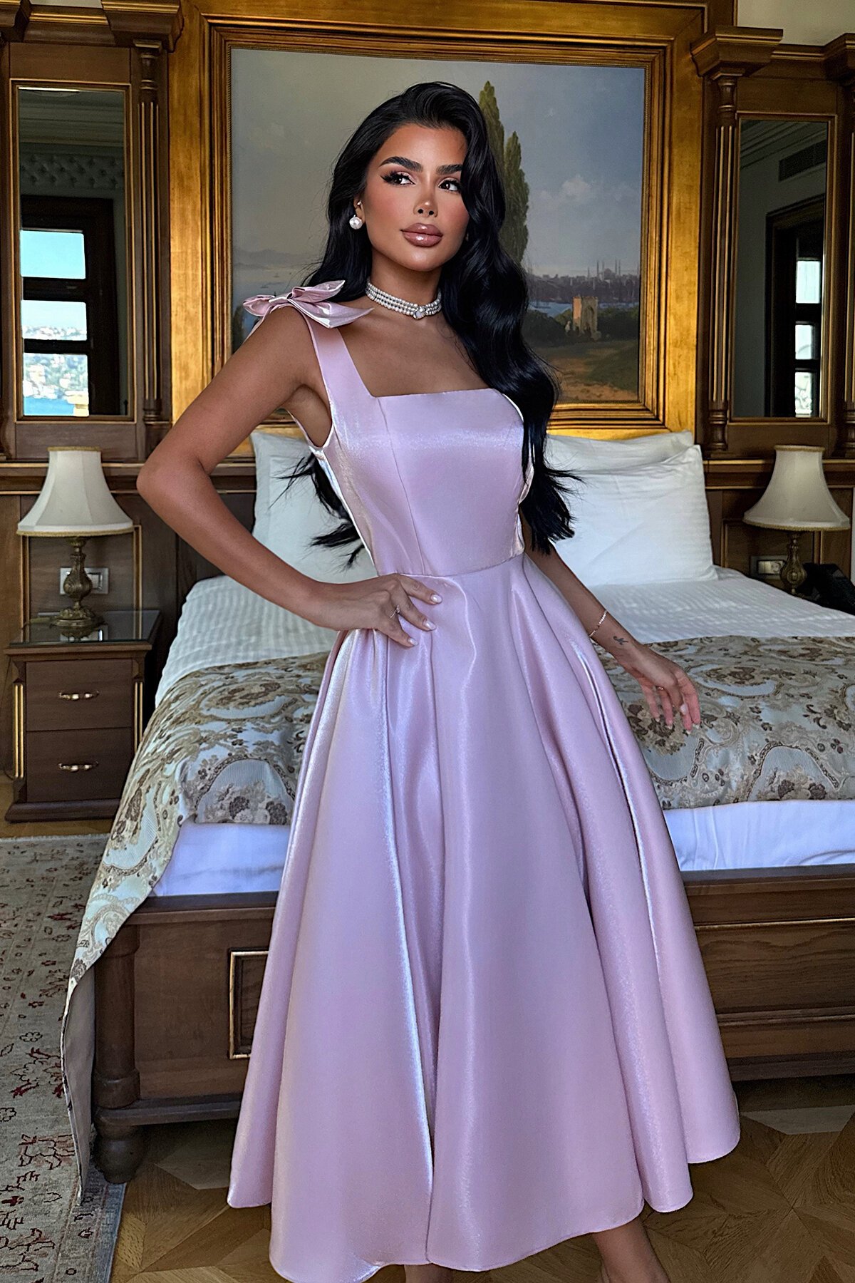 Fiyonk Askılı Midi Elbise - 1789