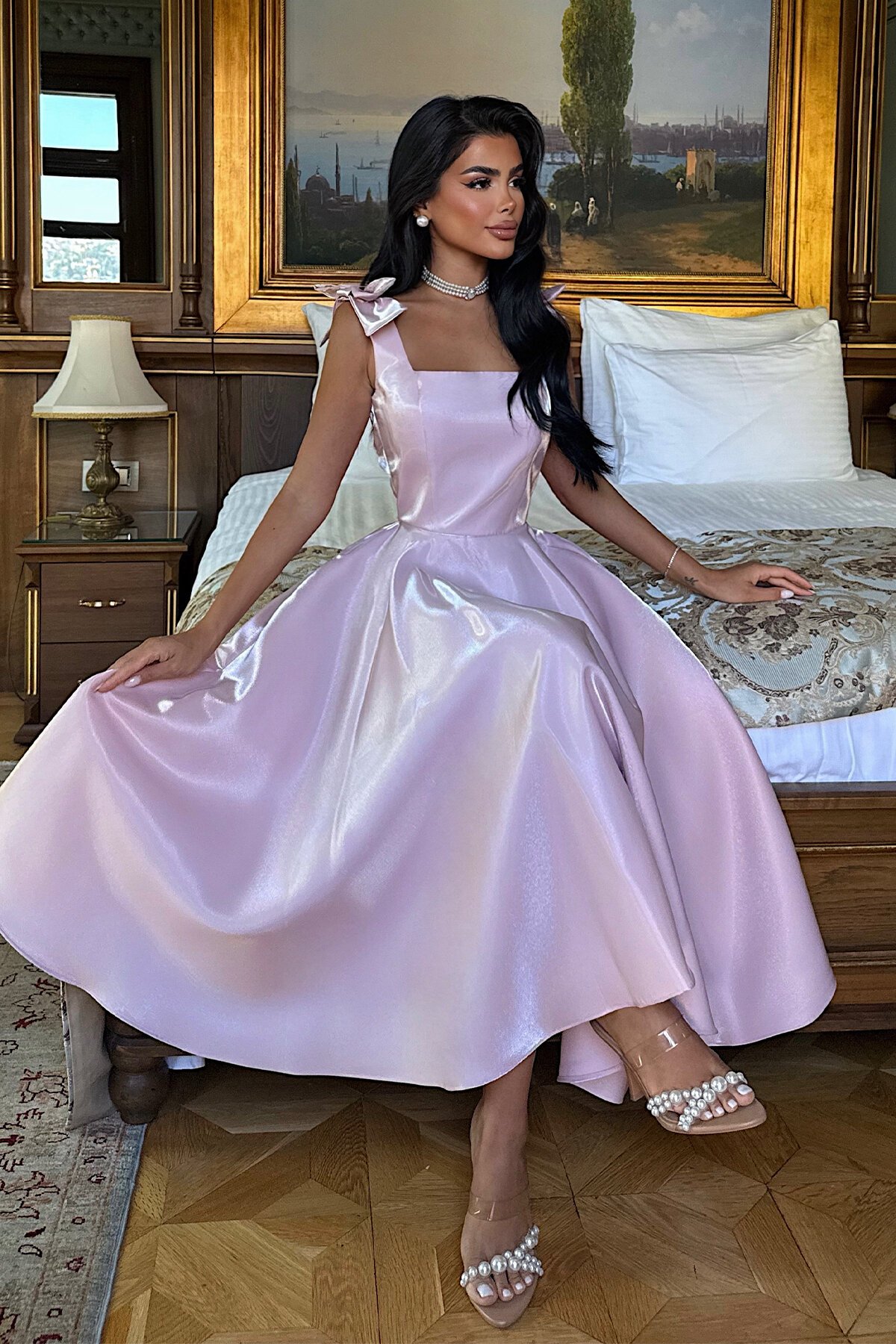 Fiyonk Askılı Midi Elbise - 1789