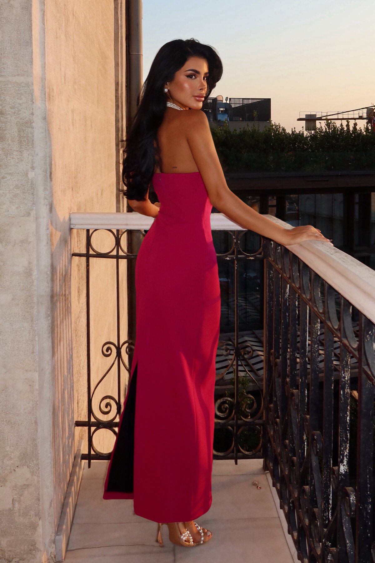 Fiyonk Detaylı Midi Elbise - 1860