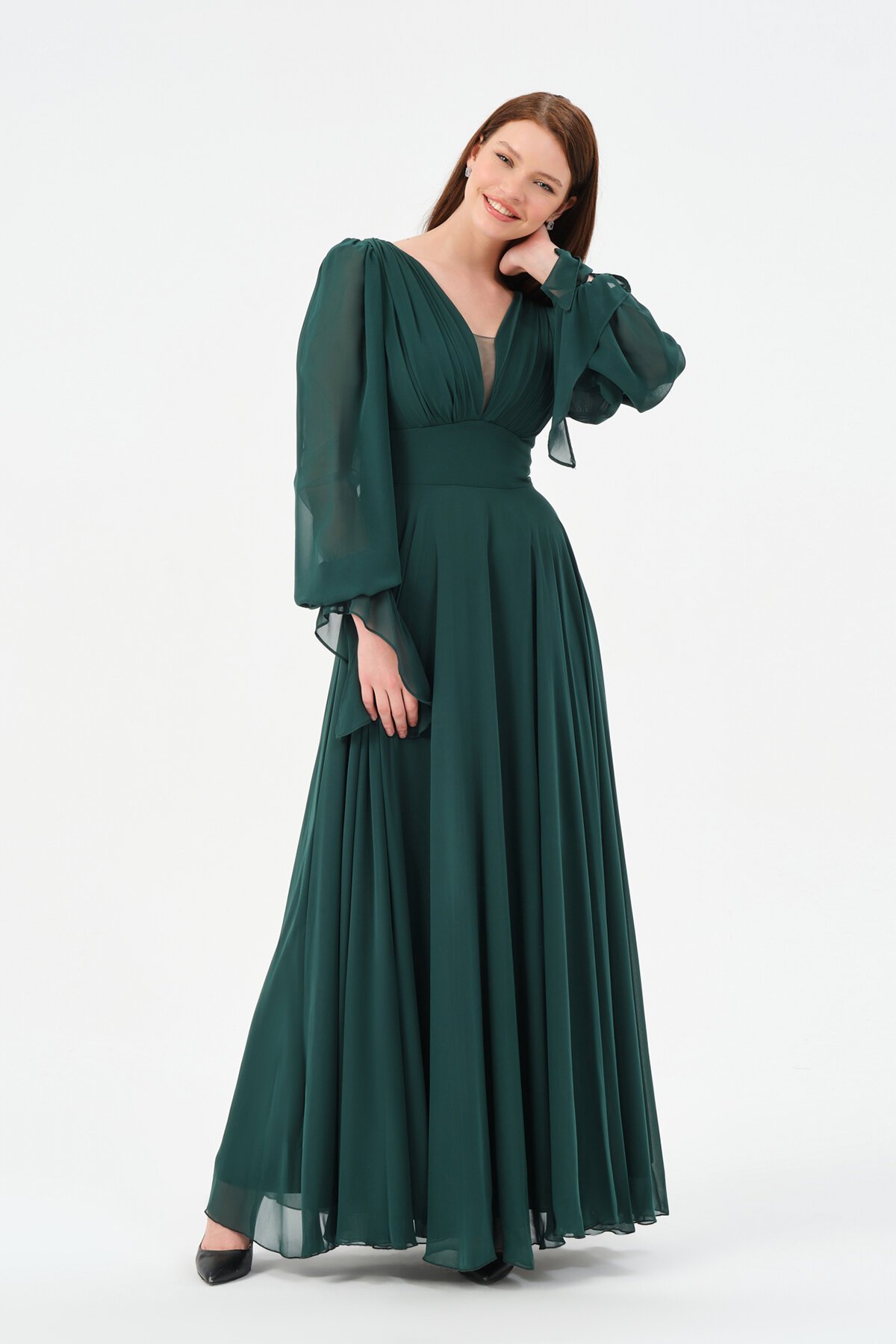 Göğüs Detaylı Drapeli Elbise - 1519