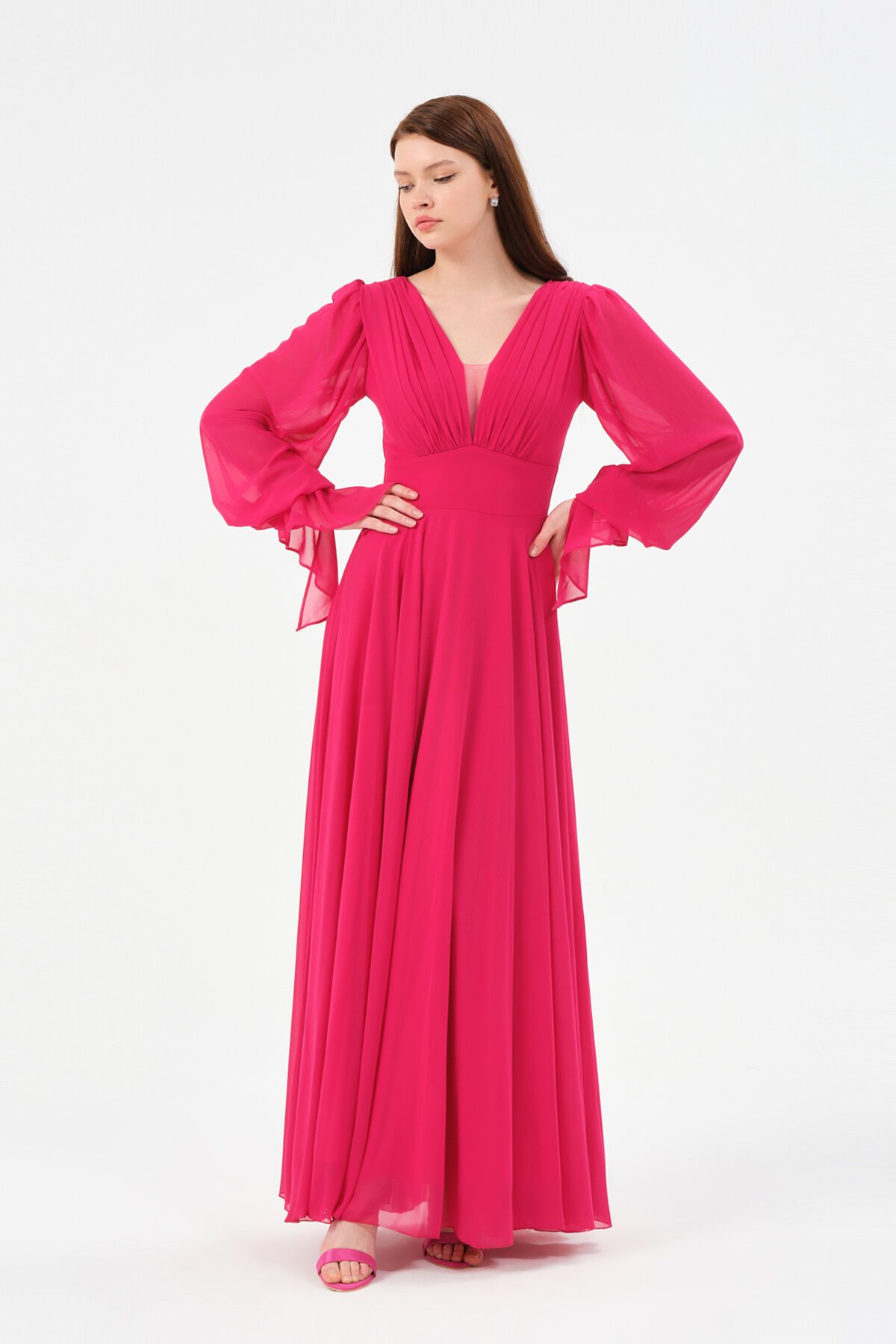 Göğüs Detaylı Drapeli Elbise - 1519