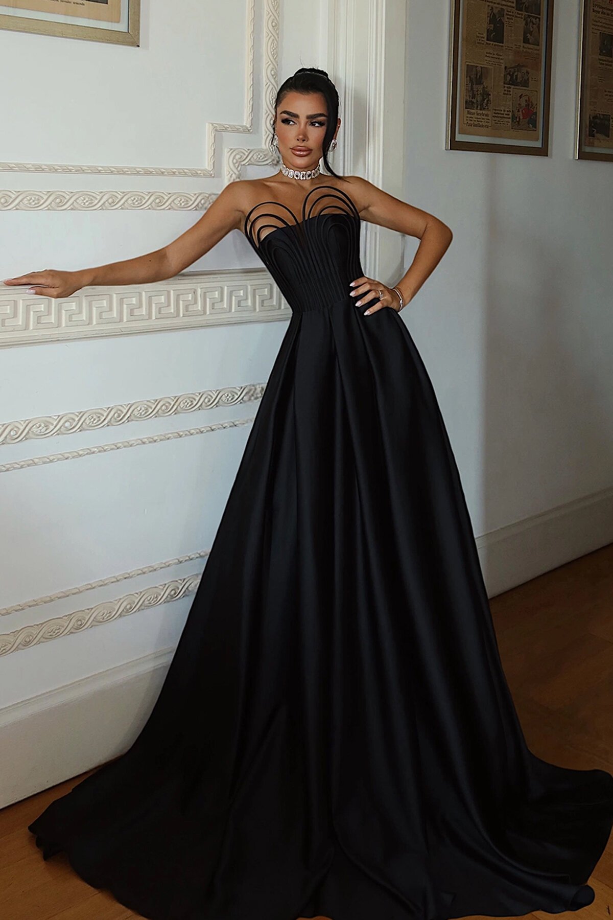 Göğüs Detaylı Straplez Elbise - 1886