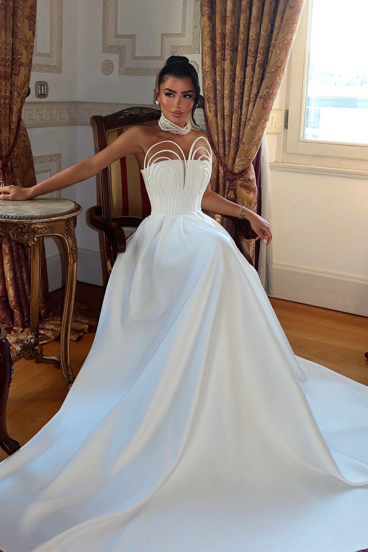 Göğüs Detaylı Straplez Elbise - 1886