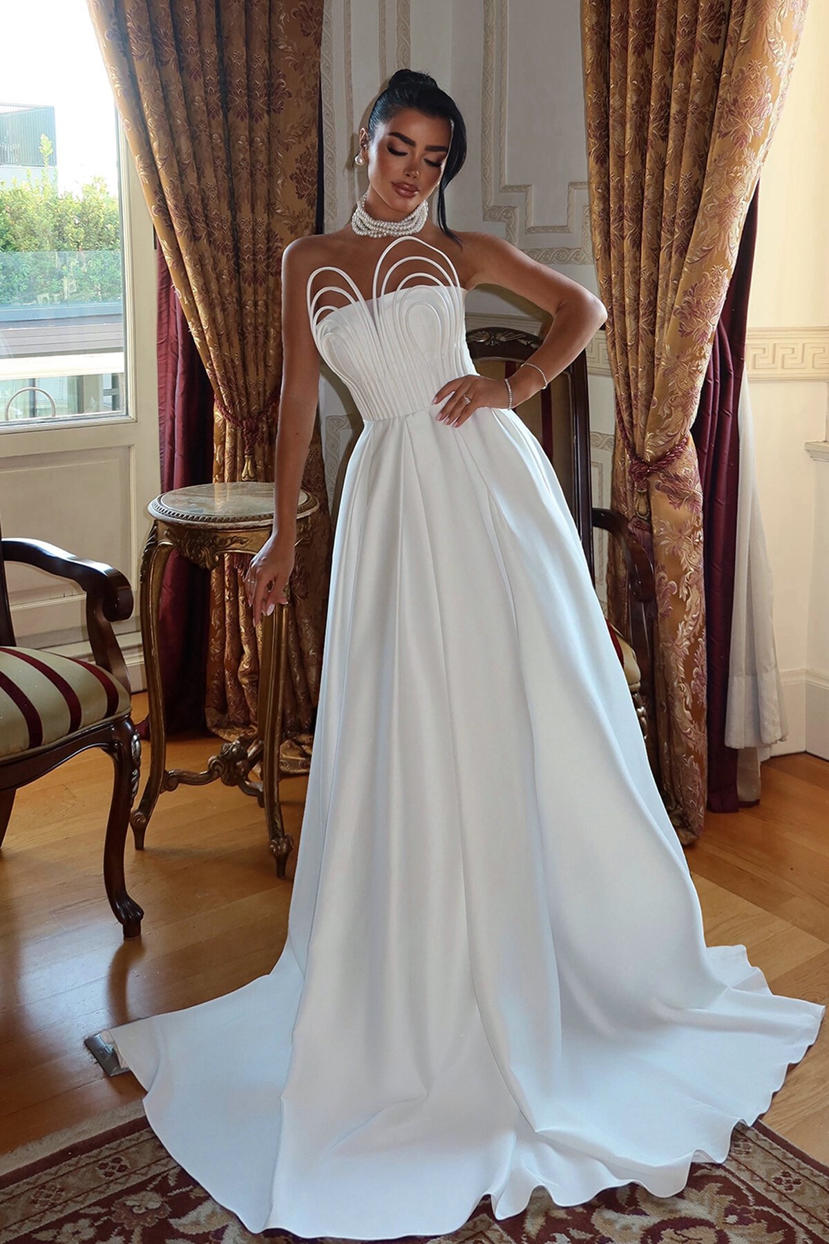 Göğüs Detaylı Straplez Elbise - 1886