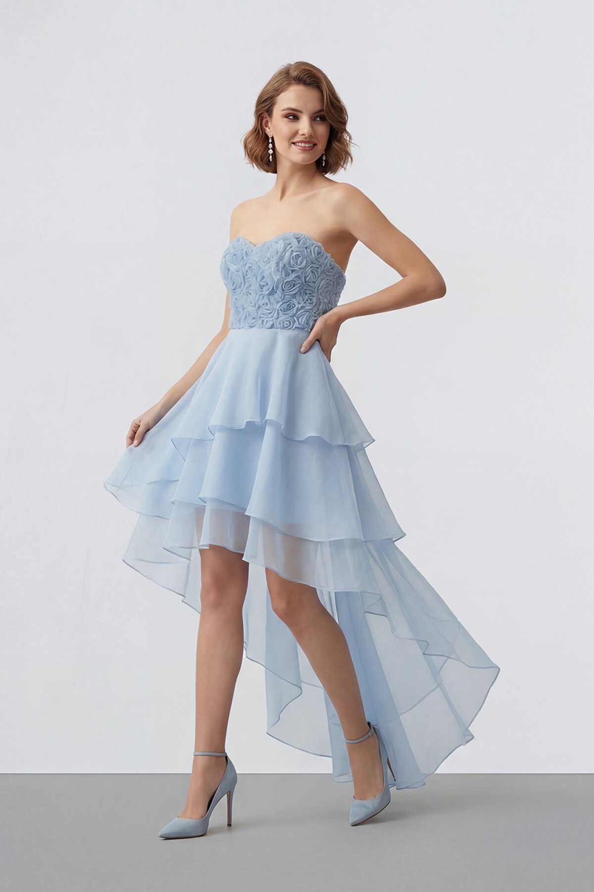 Gül Dokulu Kat Kat Şifon Abiye - 2031