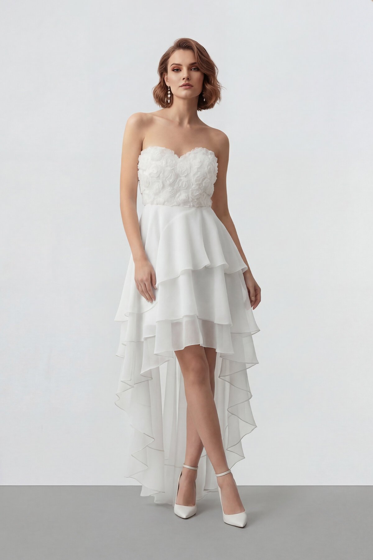 Gül Dokulu Kat Kat Şifon Abiye - 2031