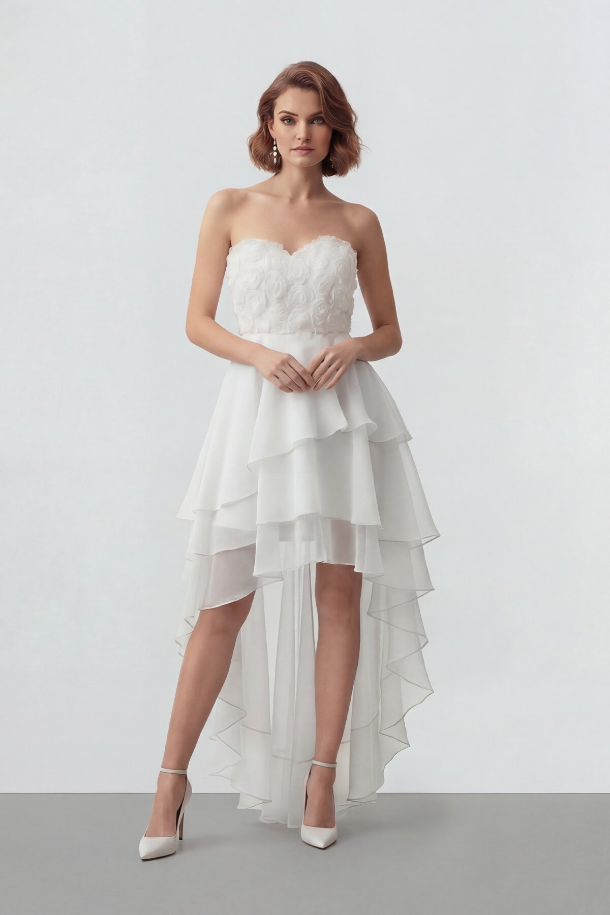 Gül Dokulu Kat Kat Şifon Abiye - 2031