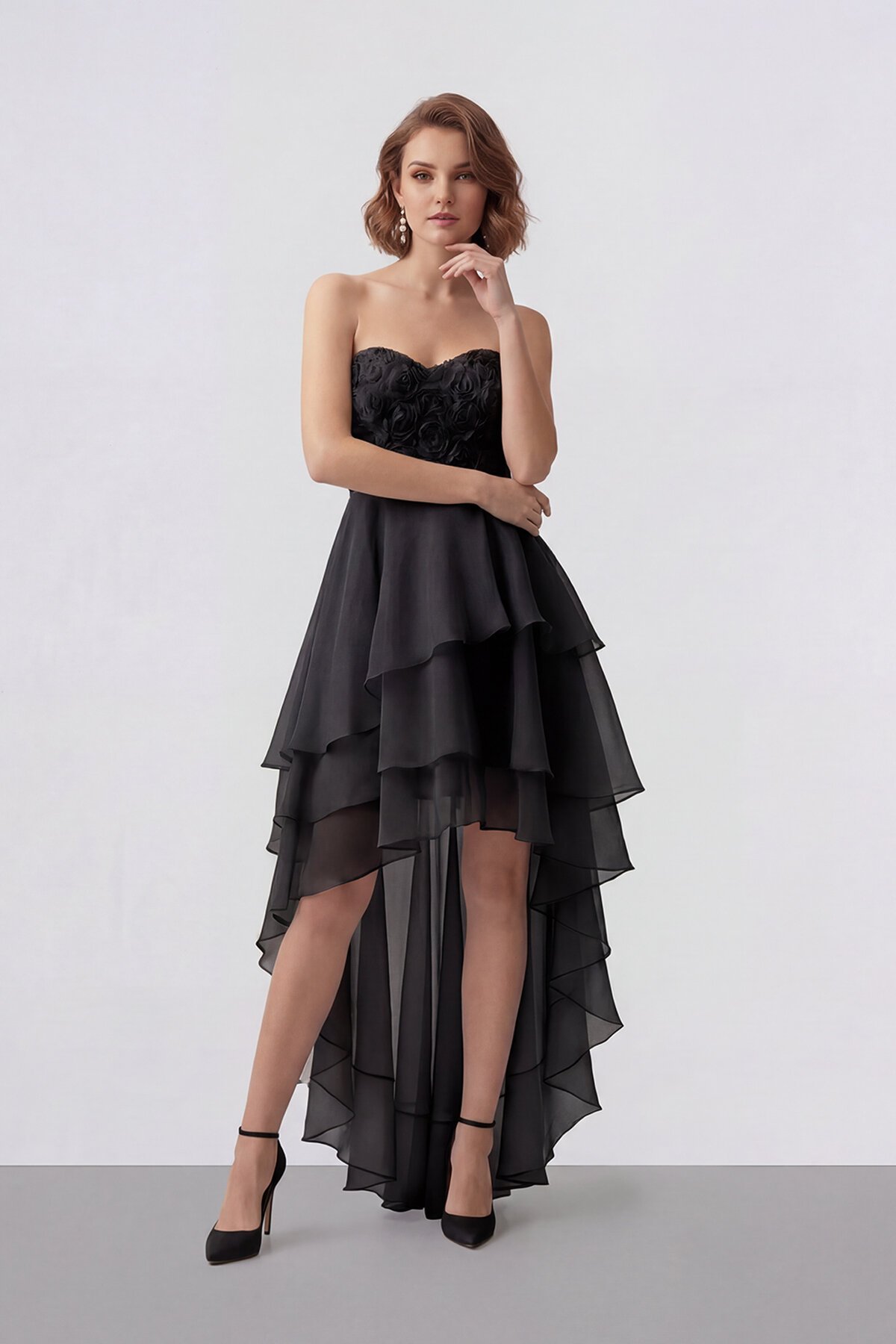 Gül Dokulu Kat Kat Şifon Abiye - 2031