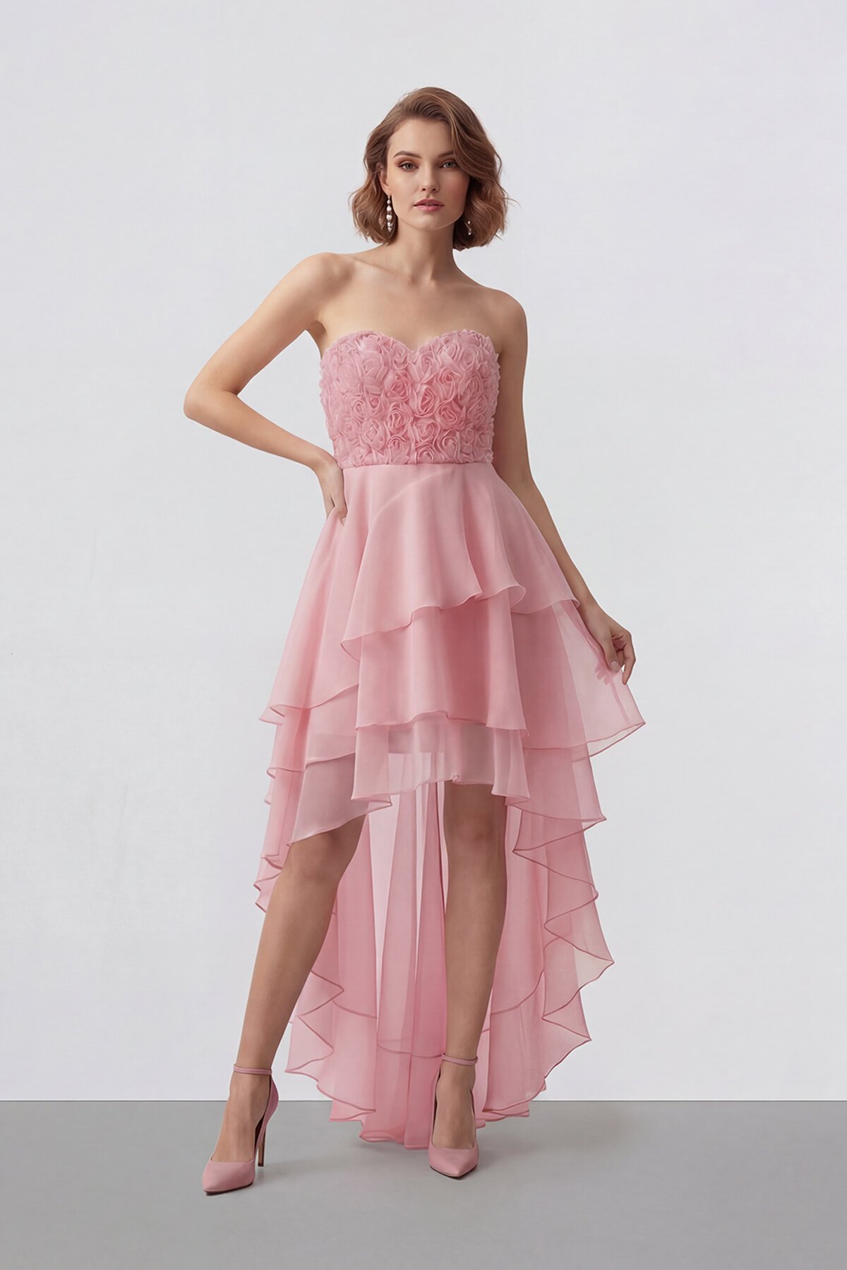 Gül Dokulu Kat Kat Şifon Abiye - 2031