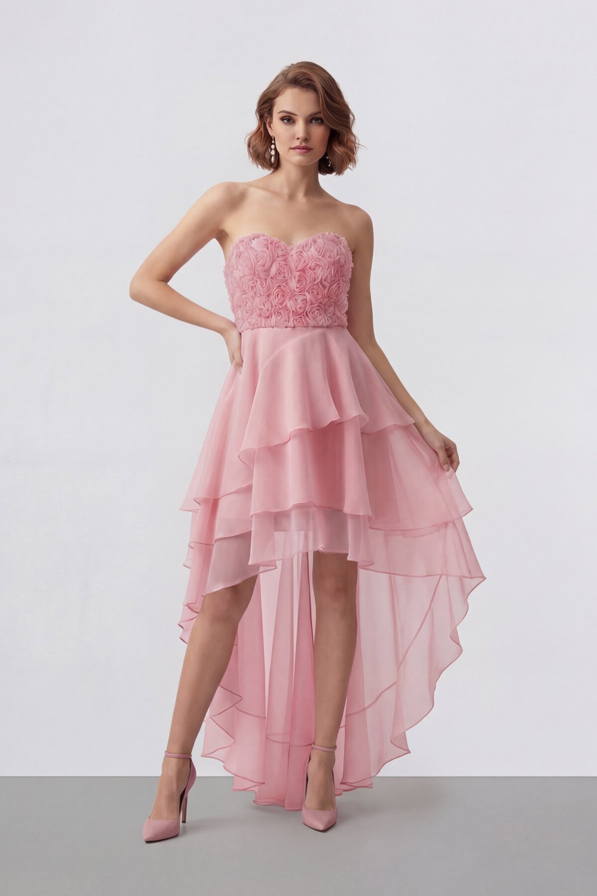 Gül Dokulu Kat Kat Şifon Abiye - 2031