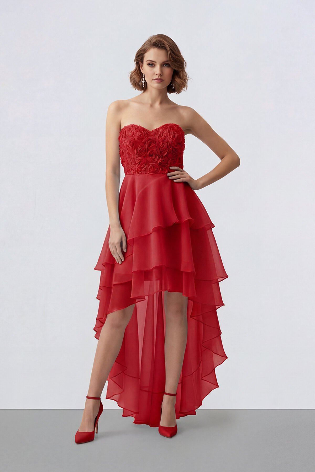 Gül Dokulu Kat Kat Şifon Abiye - 2031