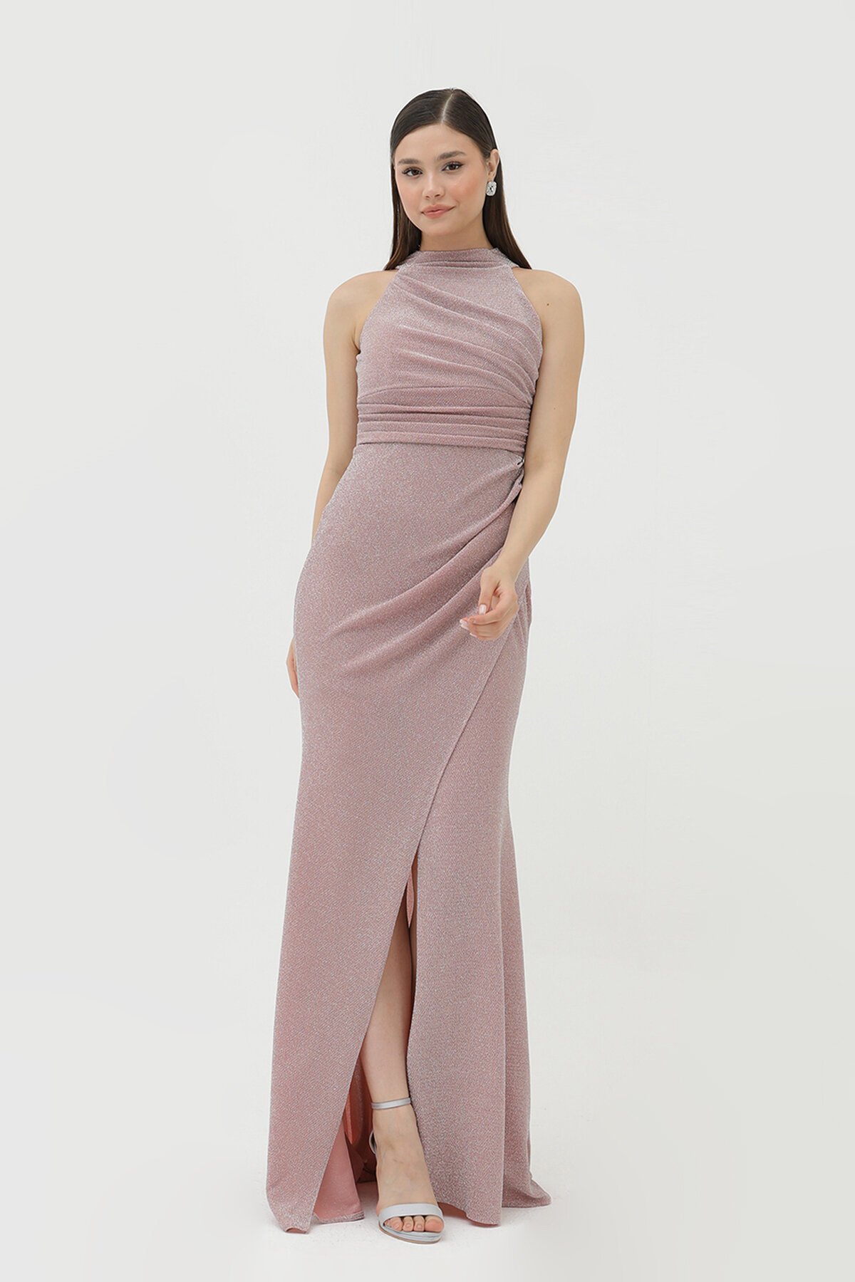 Halter Yaka Simli Elbise - 1744