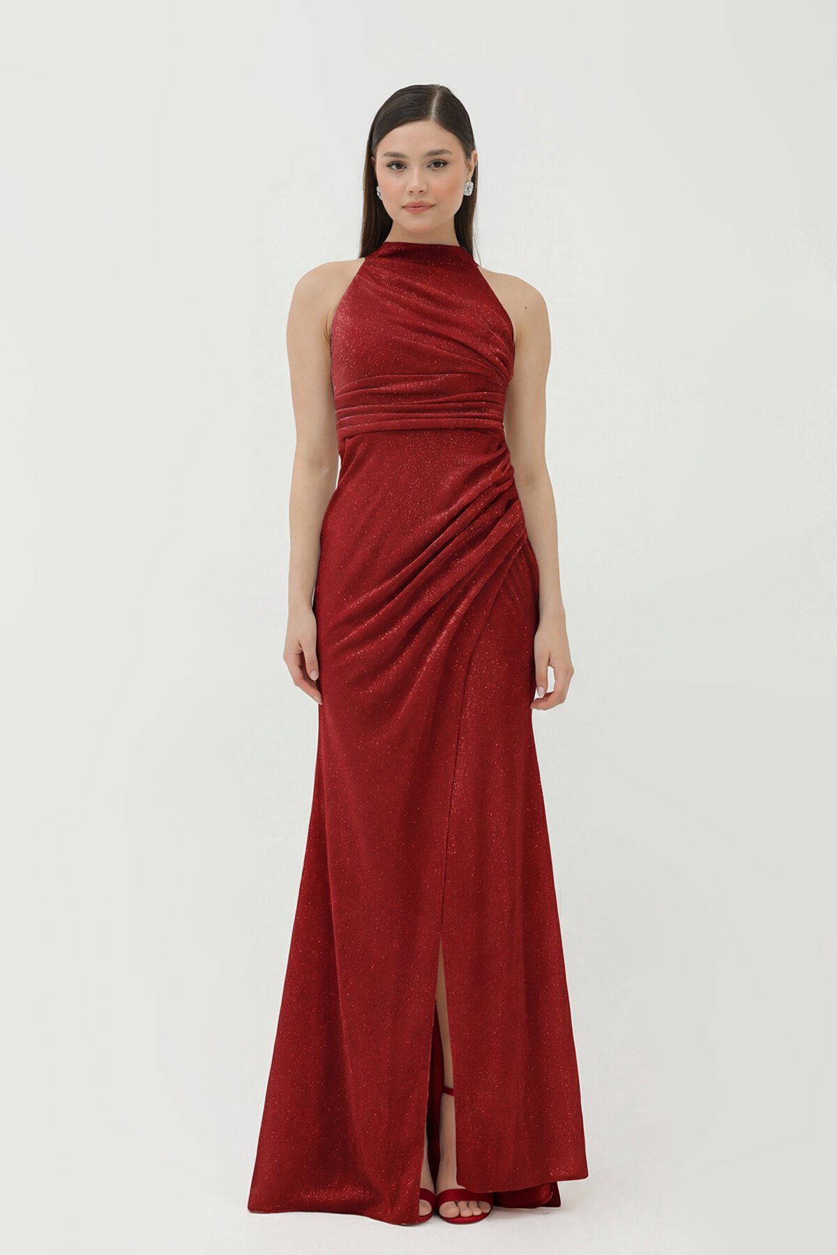 Halter Yaka Simli Elbise - 1744