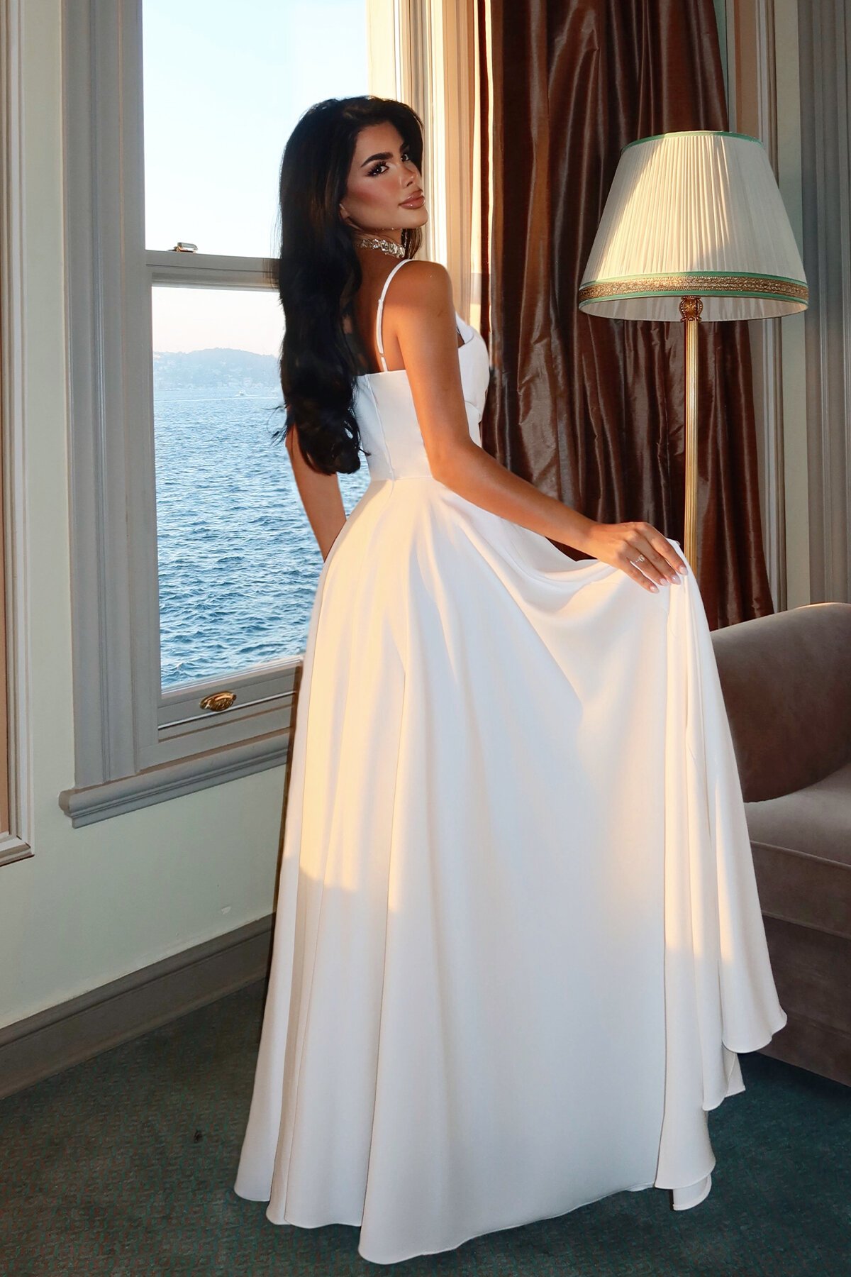 İnce Askılı Drapeli Elbise - 1795