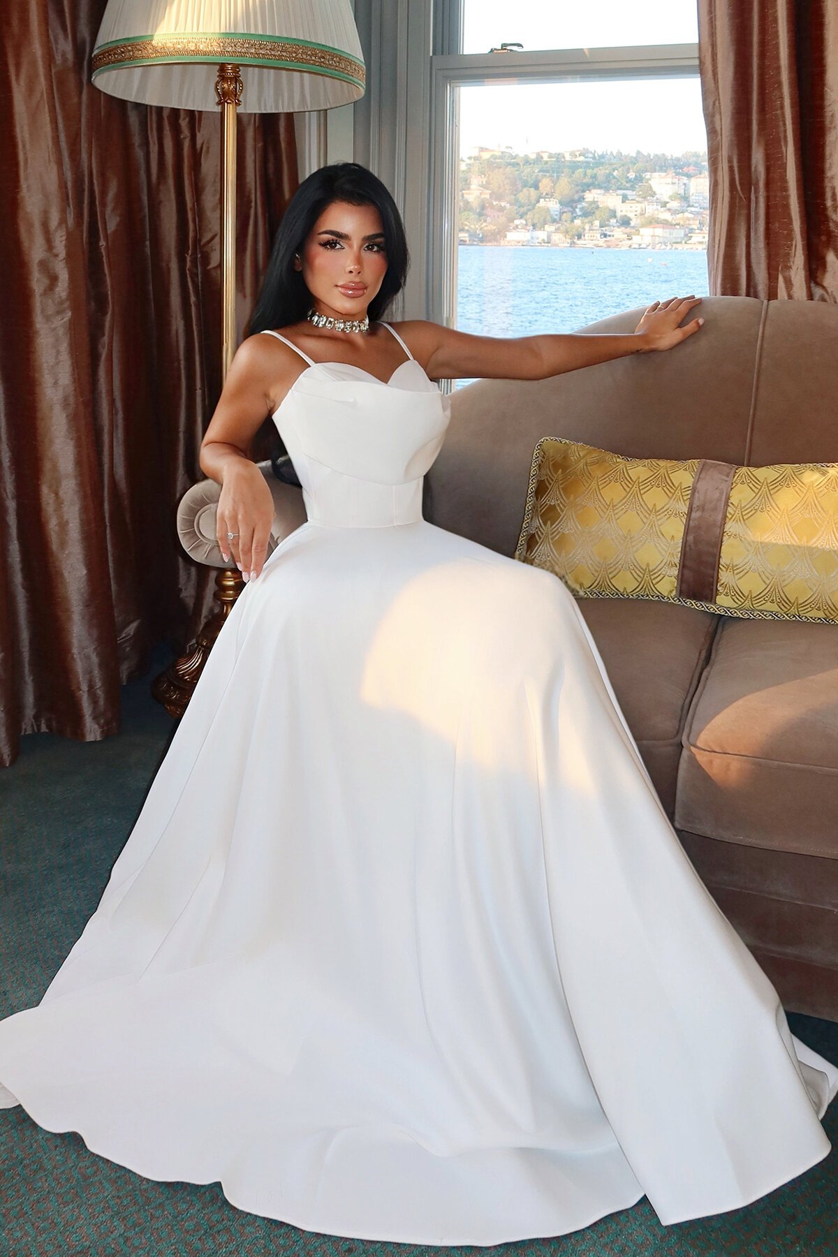 İnce Askılı Drapeli Elbise - 1795