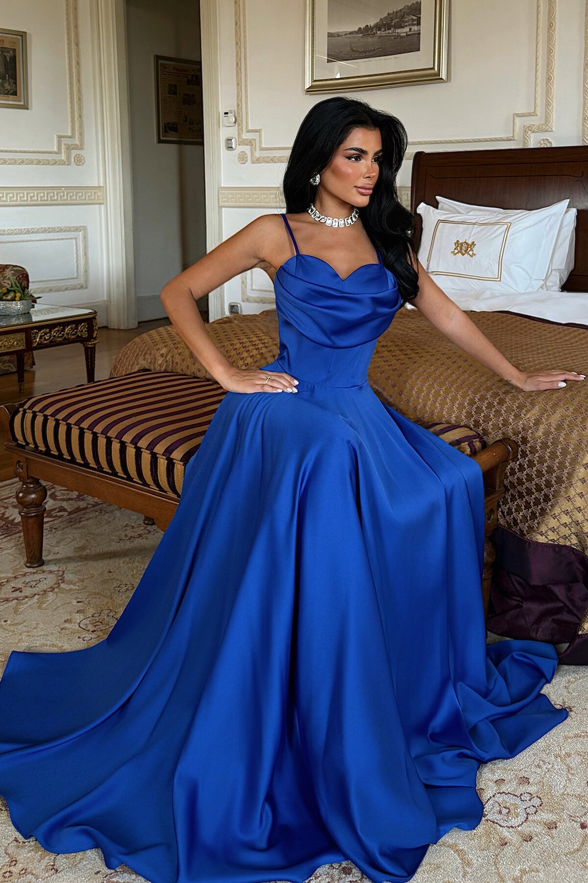 İnce Askılı Drapeli Elbise - 1795