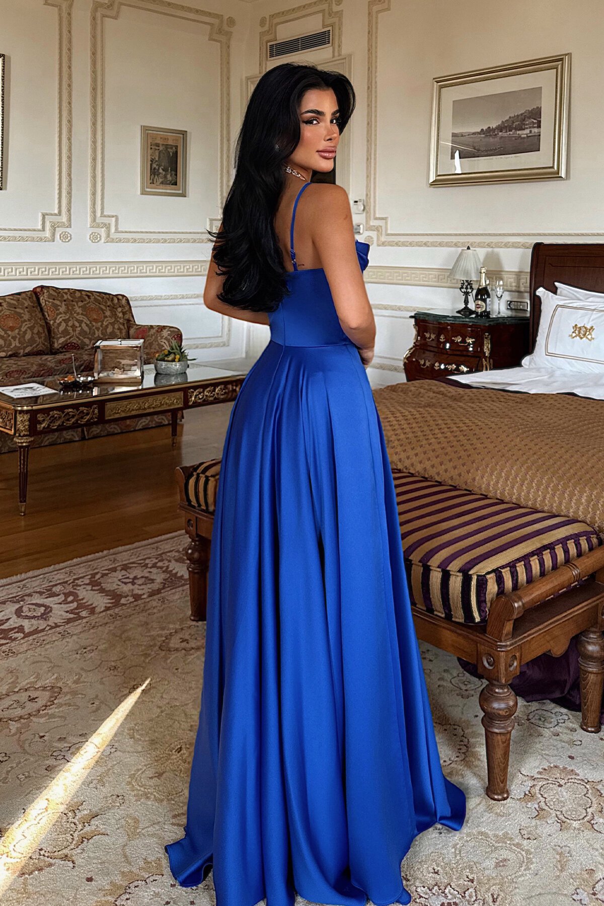 İnce Askılı Drapeli Elbise - 1795