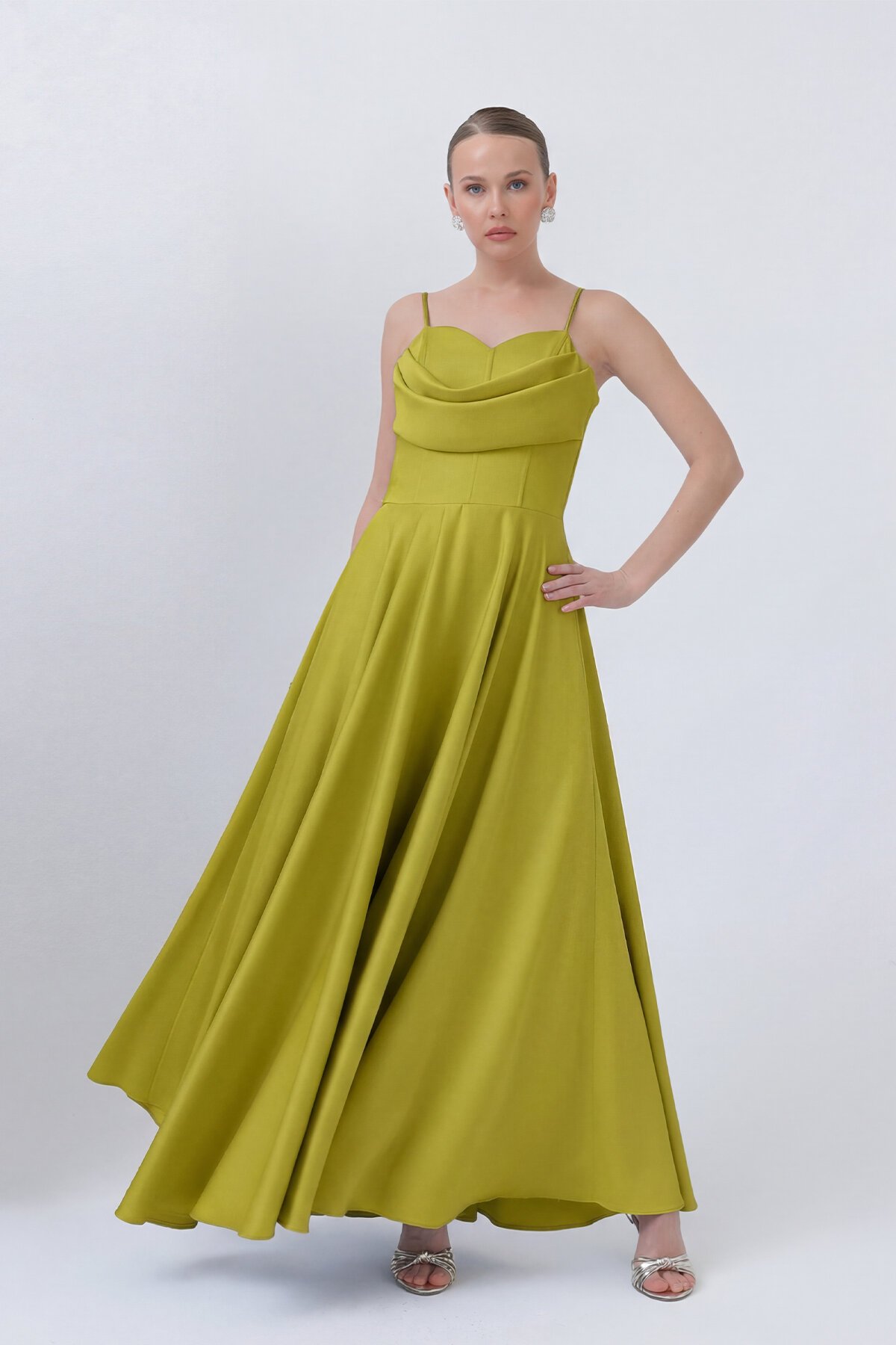 İnce Askılı Drapeli Elbise - 1795