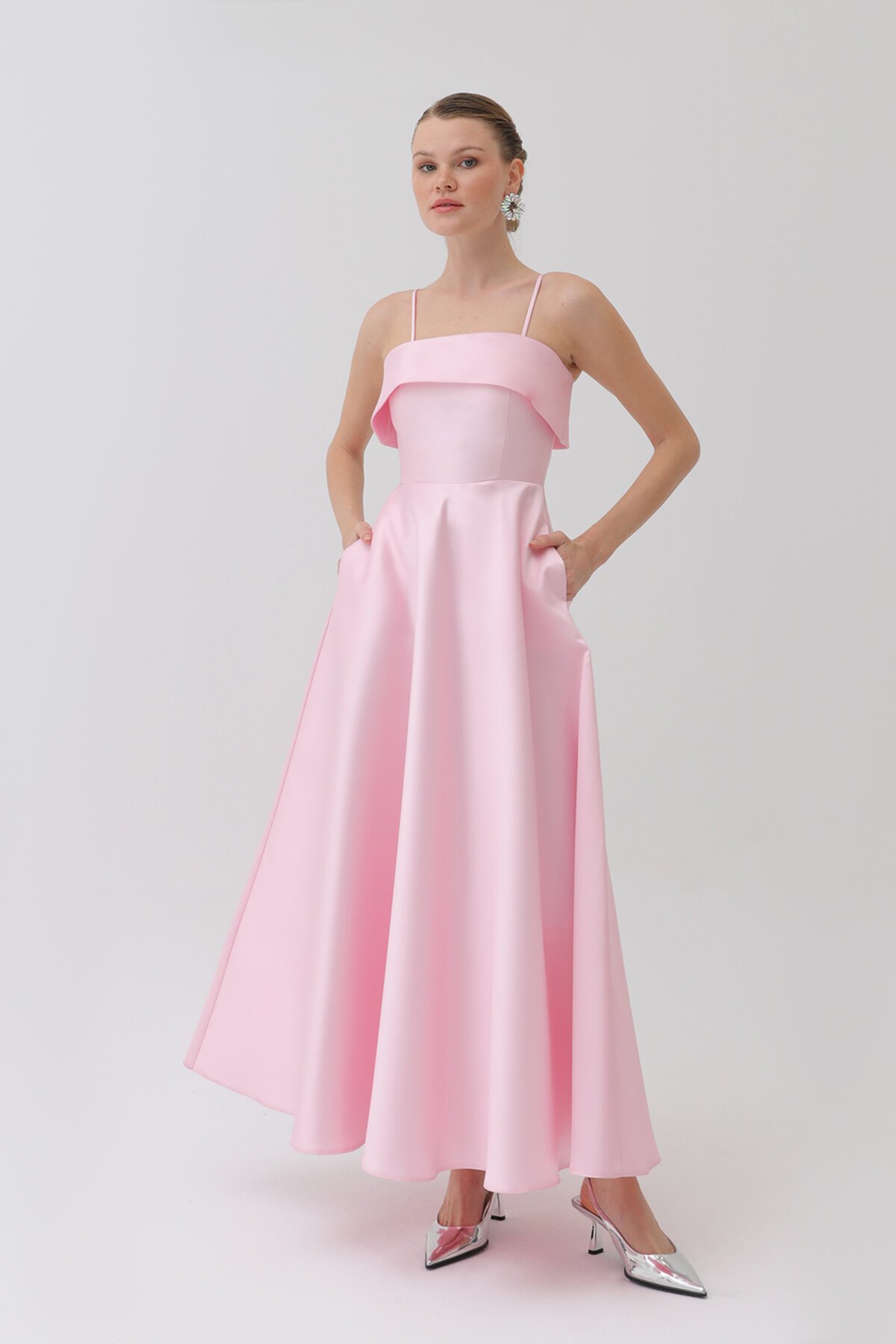 İnce Askılı Midi Elbise - 6000