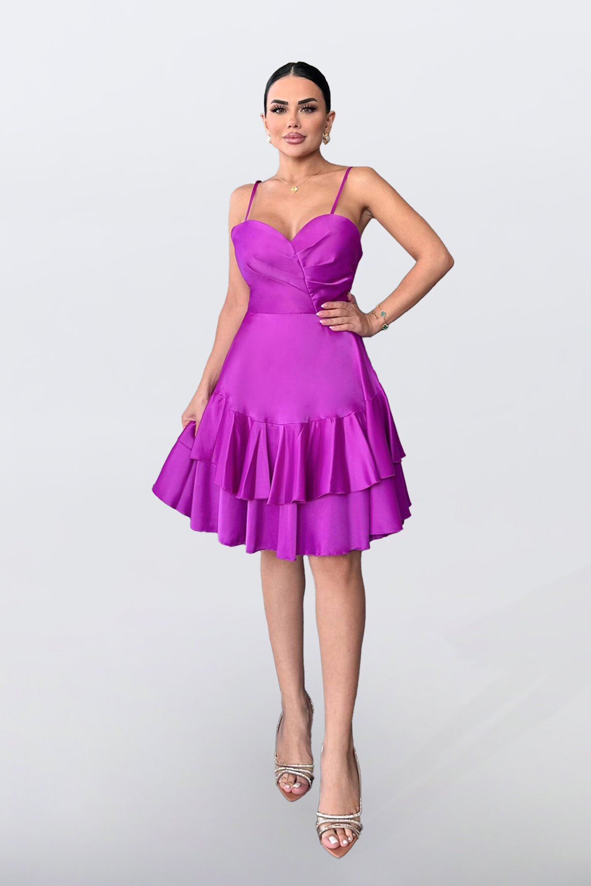 İnce Askılı Mini Elbise - 1710