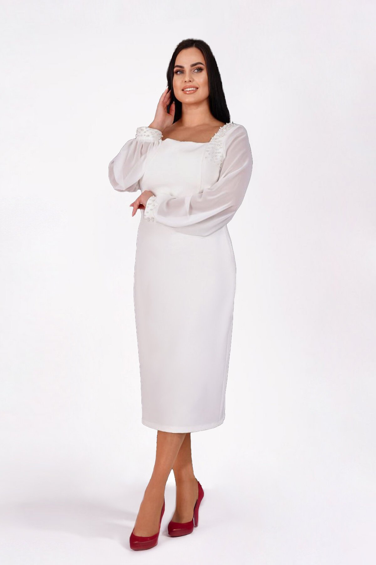 İnci Detaylı Midi Elbise - 1620