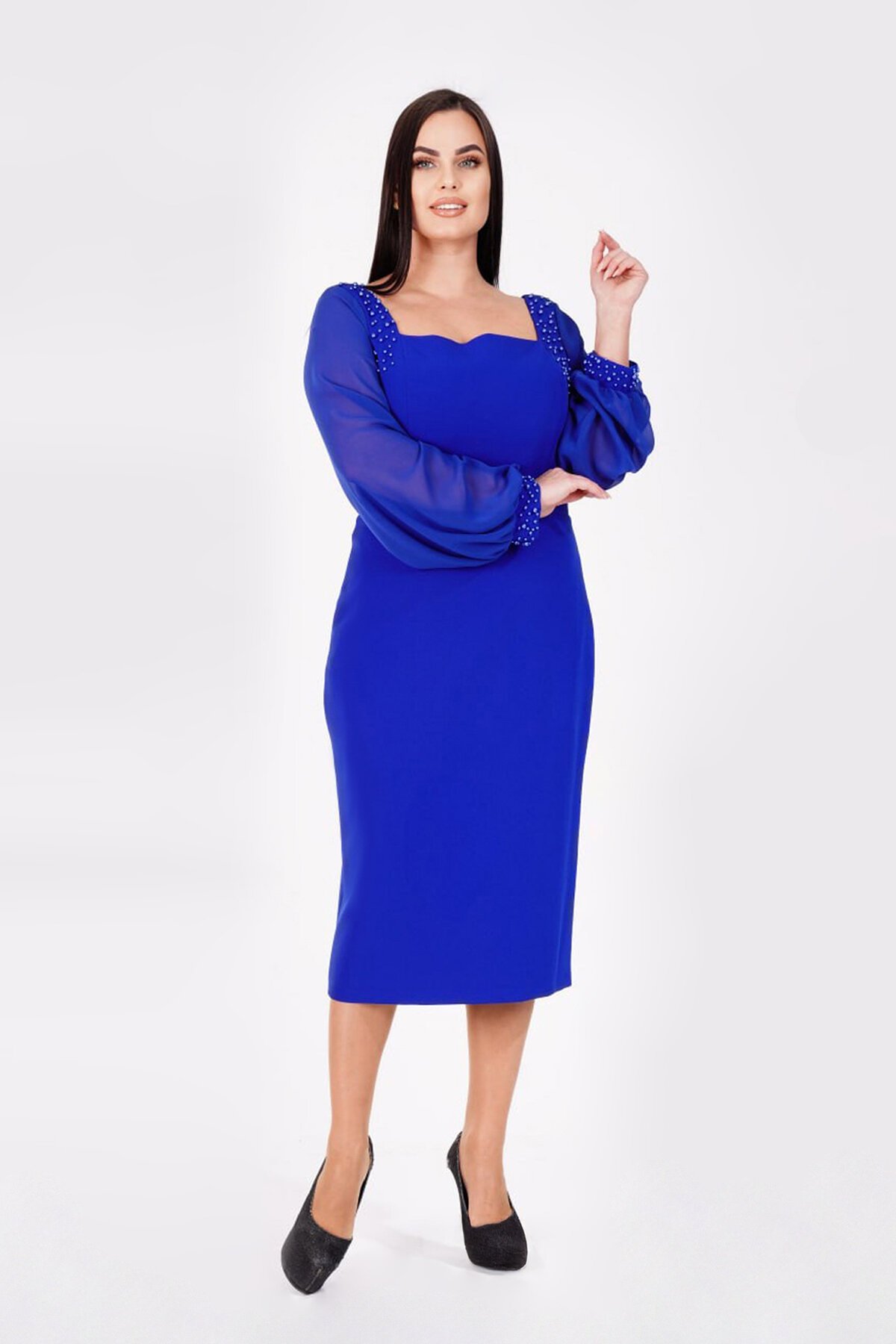 İnci Detaylı Midi Elbise - 1620