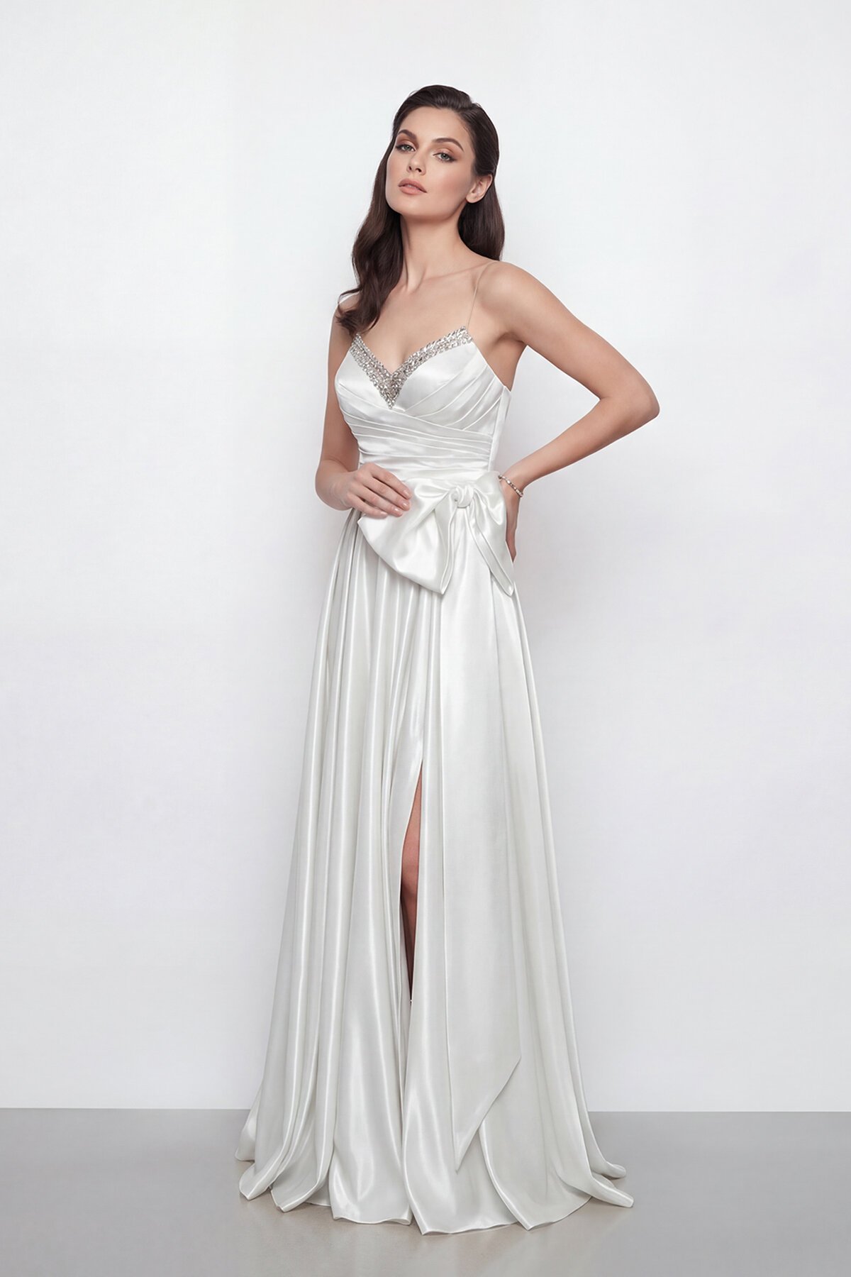 Işıltılı Yaka ve Fiyonk Detaylı Elbise - 2065