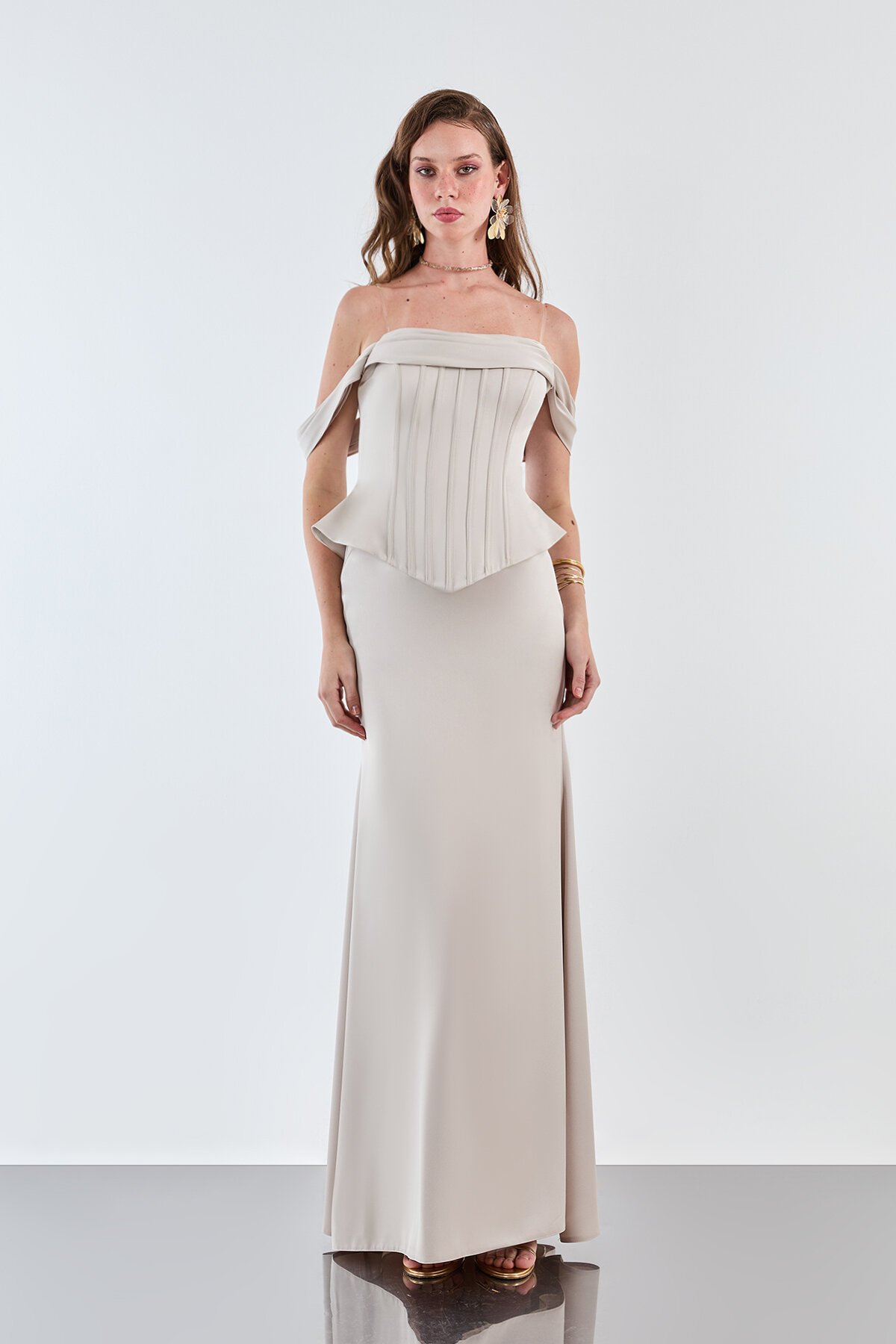 Kayık Yaka Korse Detaylı Elbise - 2020