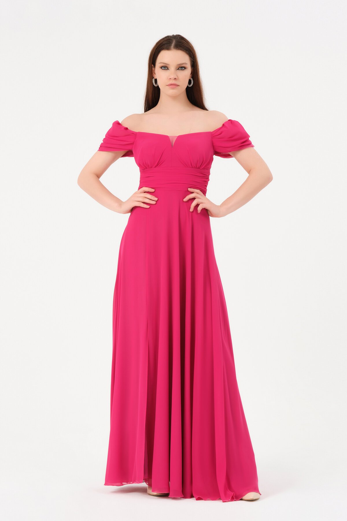 Kayık Yaka Drapeli Elbise - 1591