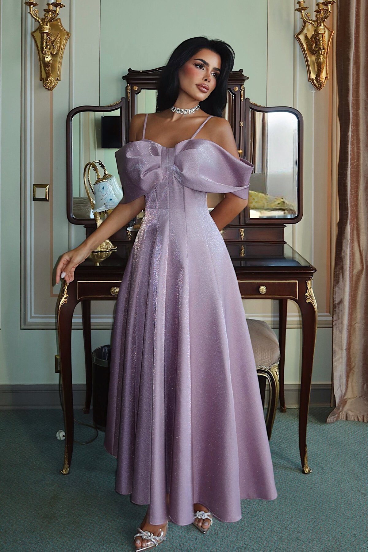 Kayık Yaka Midi Elbise - 1584