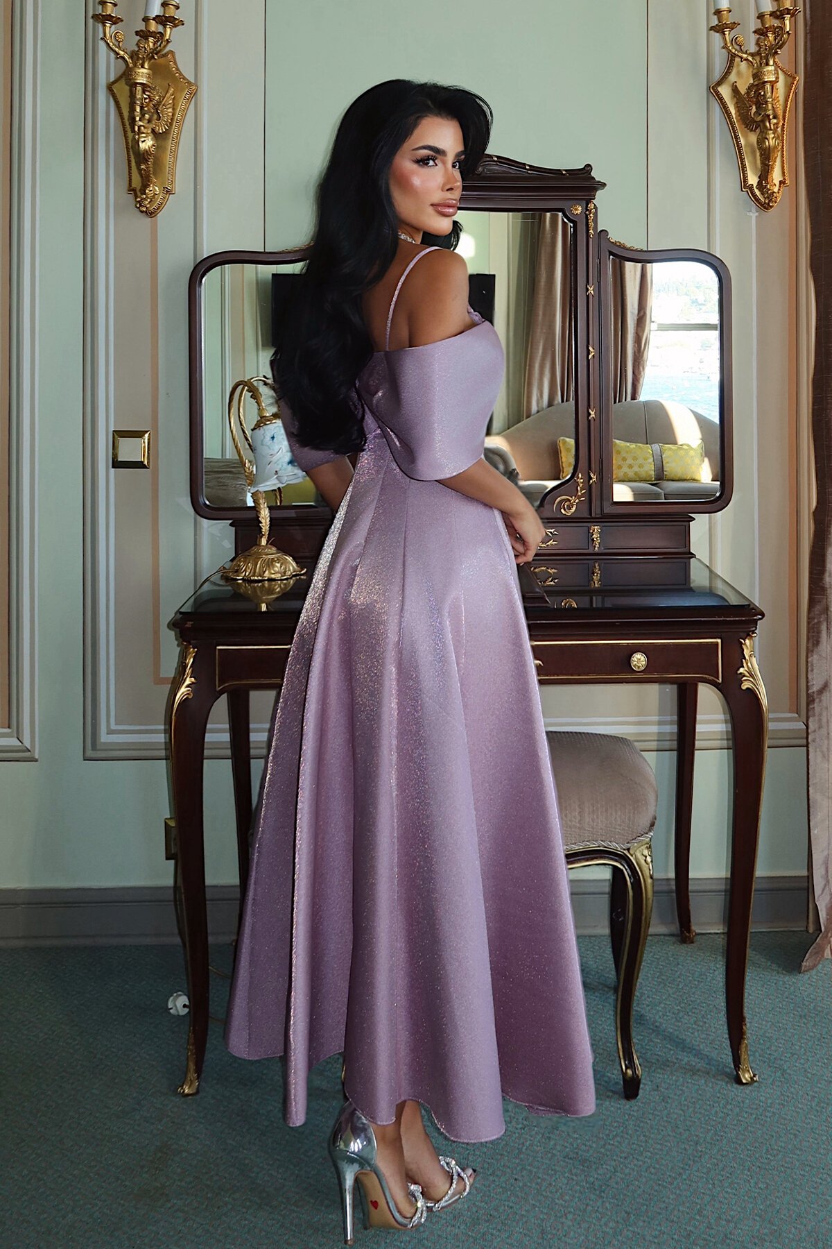 Kayık Yaka Midi Elbise - 1584